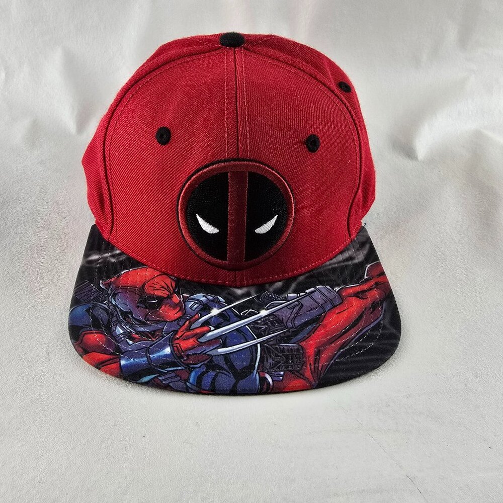 Deadpool Hat Mens Snapback Adjustable Red Marvel Flat Brim Graphic Wool Comic  G